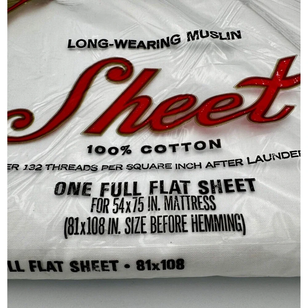 VTG Kmart Muslin Full Flat Sheet 100% Cotton White New Sealed NOS 1970s 81x108